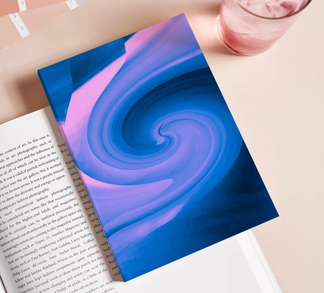 Abstract circular twisted pattern in blue and pink notebook by Something for you