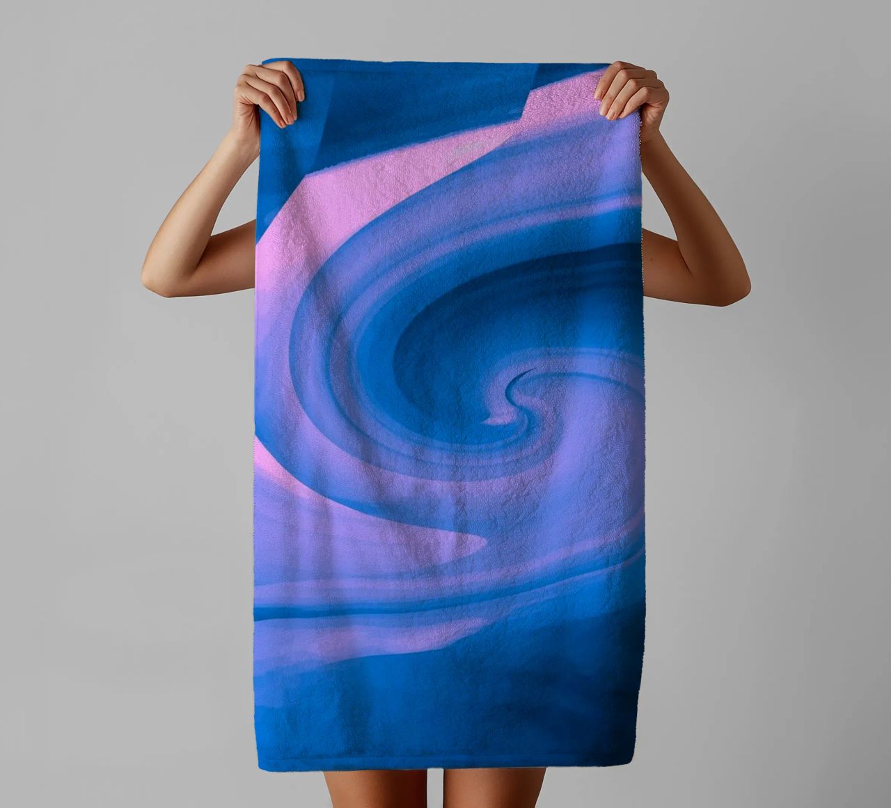 Abstract circular twisted pattern in blue and pink towel by Something for you