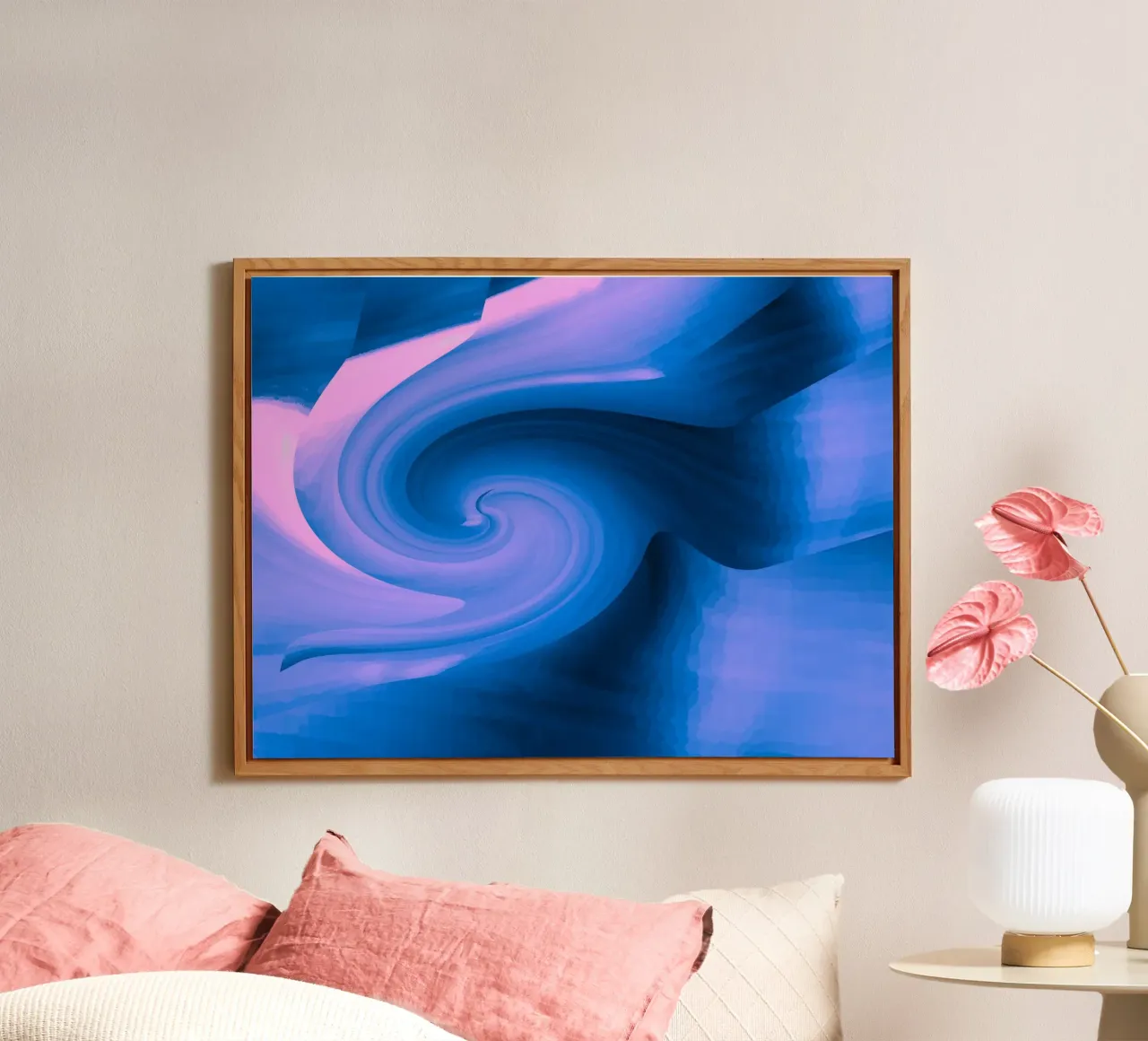 Abstract circular twisted pattern in blue and pink alu-dibond by Something for you