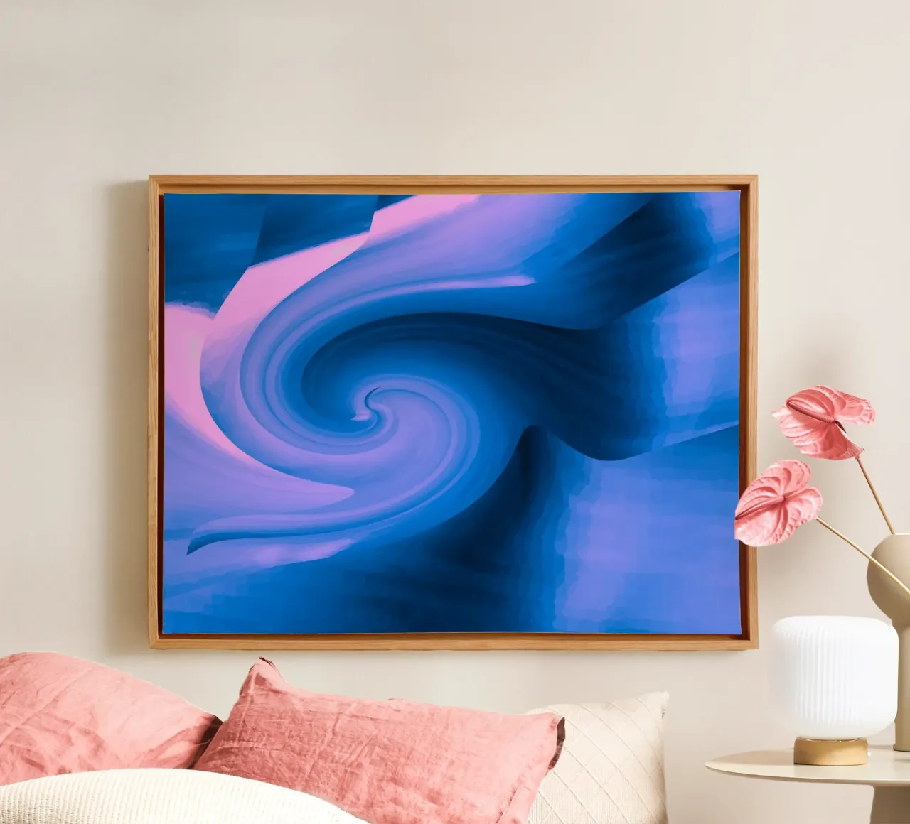 Abstract circular twisted pattern in blue and pink canvas by Something for you