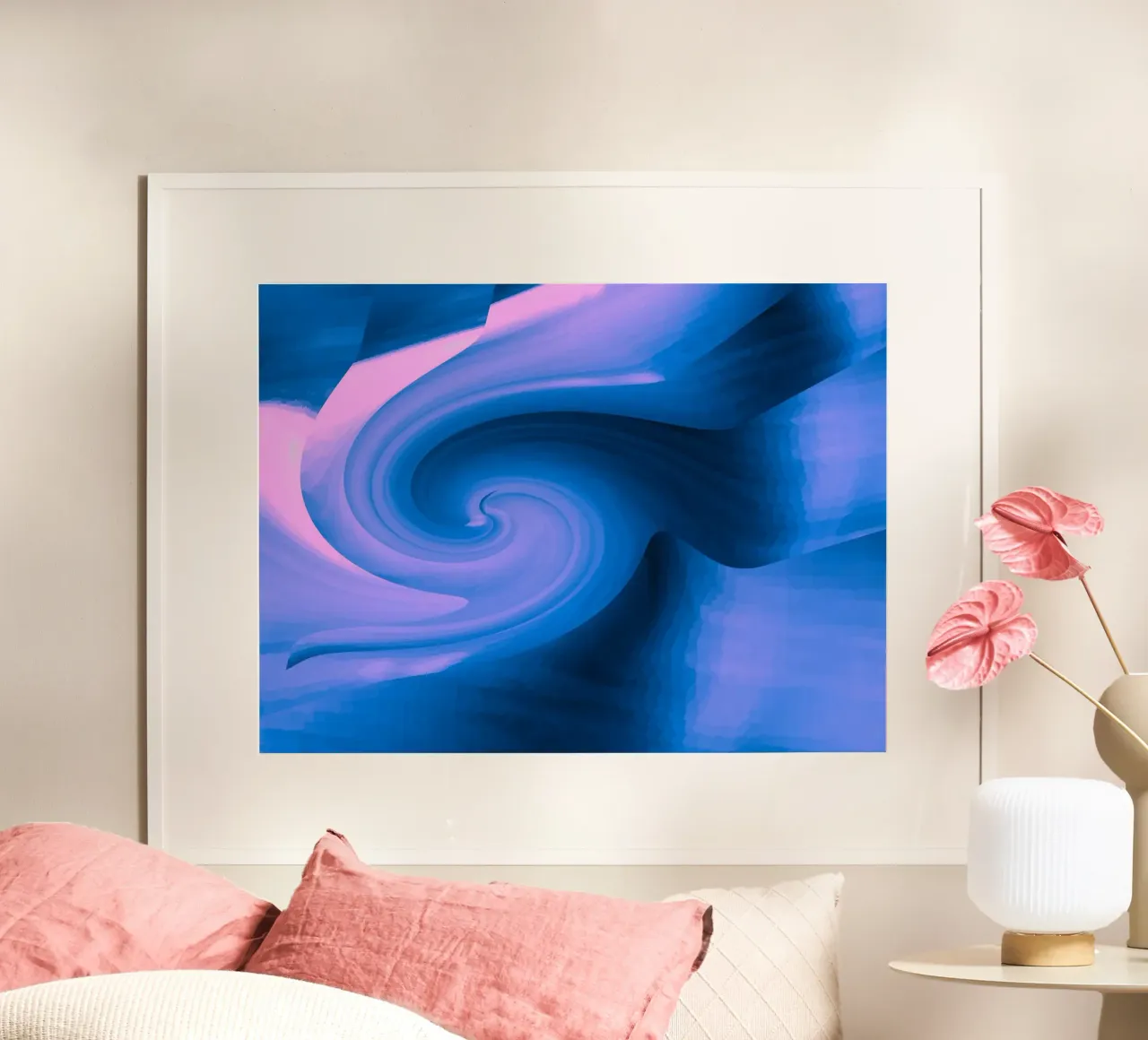 Abstract circular twisted pattern in blue and pink hahnemühle by Something for you