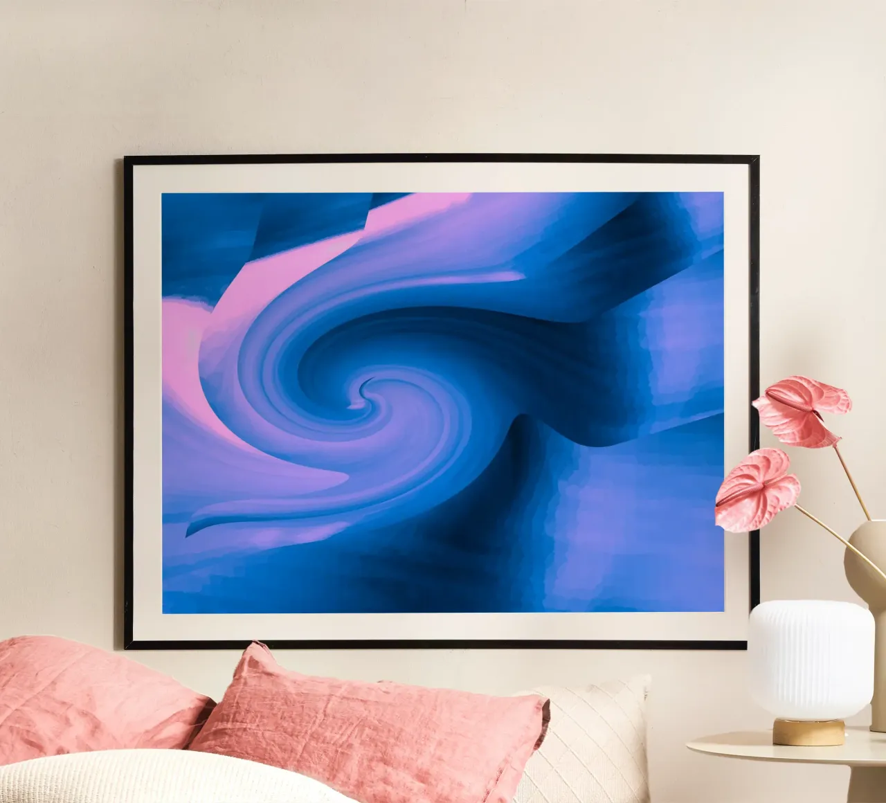 Abstract circular twisted pattern in blue and pink hahnemühle by Something for you