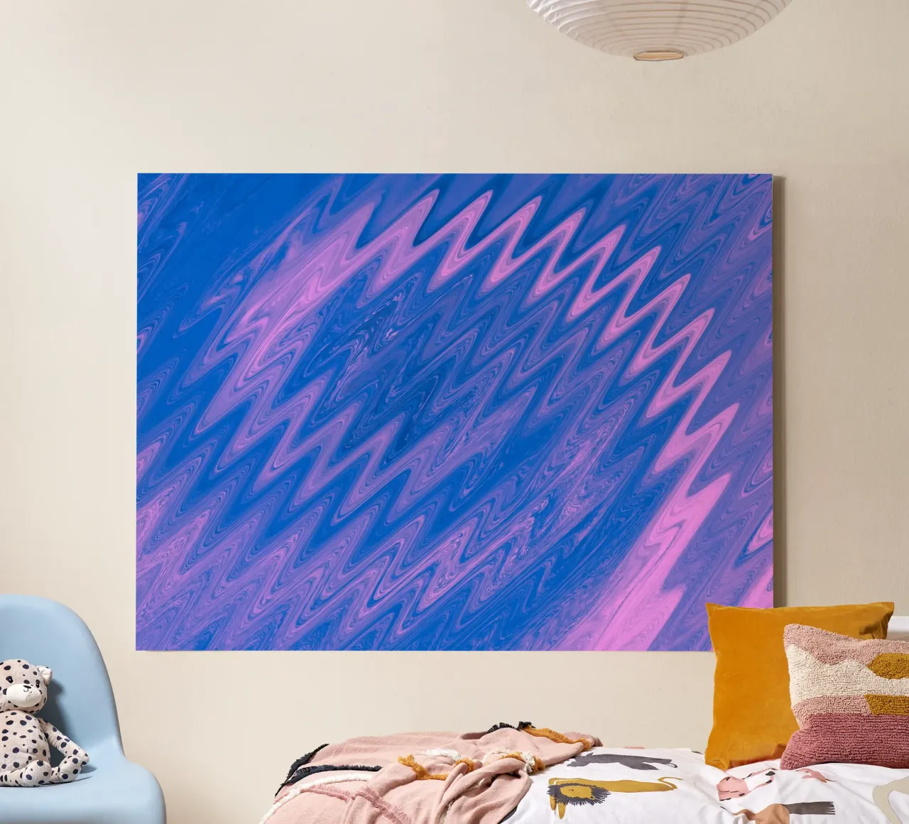 Abstract zig zag pattern in blue and pink canvas by Something for you