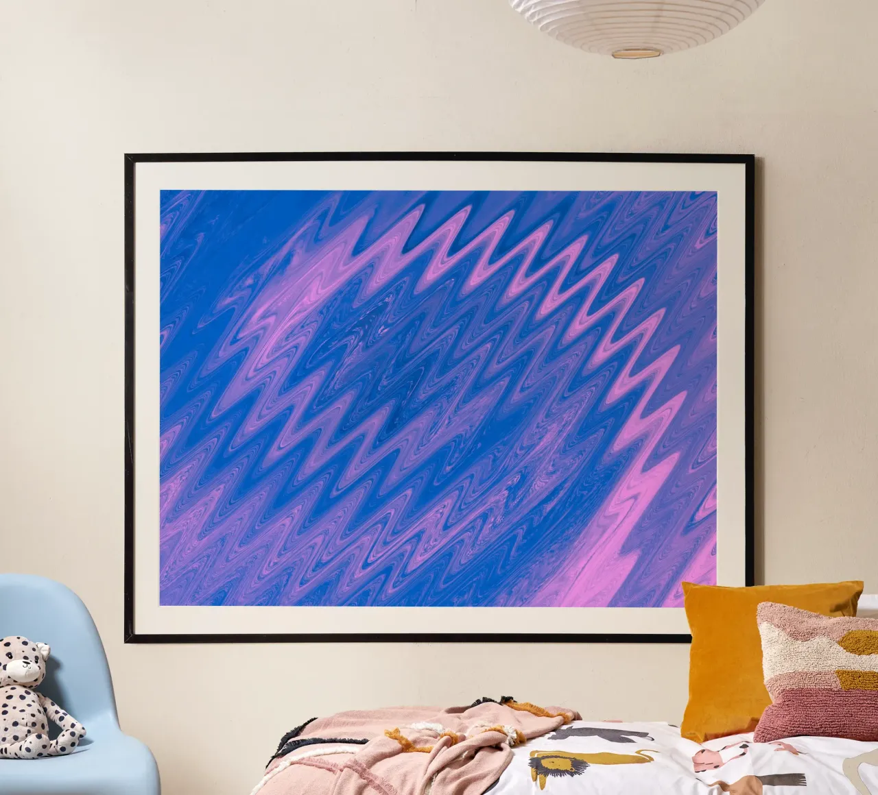 Abstract zig zag pattern in blue and pink hahnemühle by Something for you