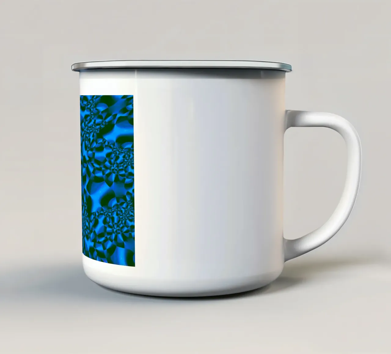 Abstract 3D geometrisch patroon in blauw en zwart emaille mok van Something for you