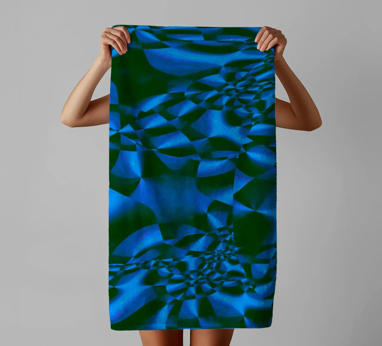 Abstract 3D geometric pattern in blue and black towel by Something for you