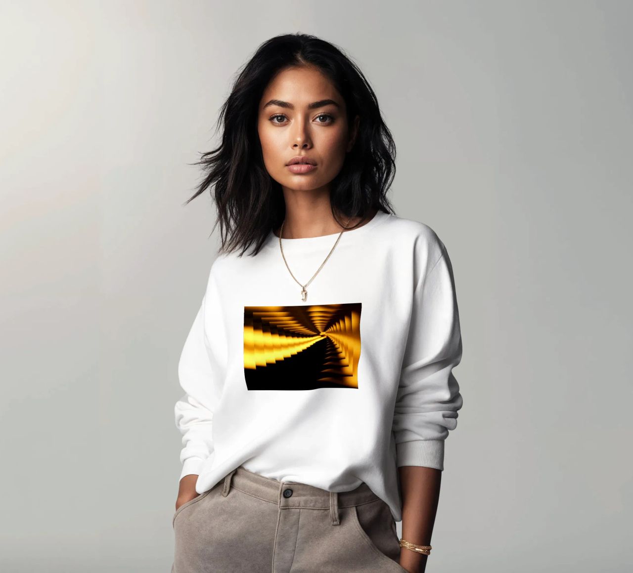 Abstract dynamic pattern in yellow and black sweatshirt by Something for you