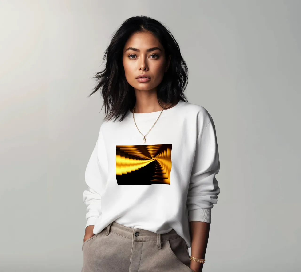 Abstract dynamic pattern in yellow and black sweatshirt by Something for you