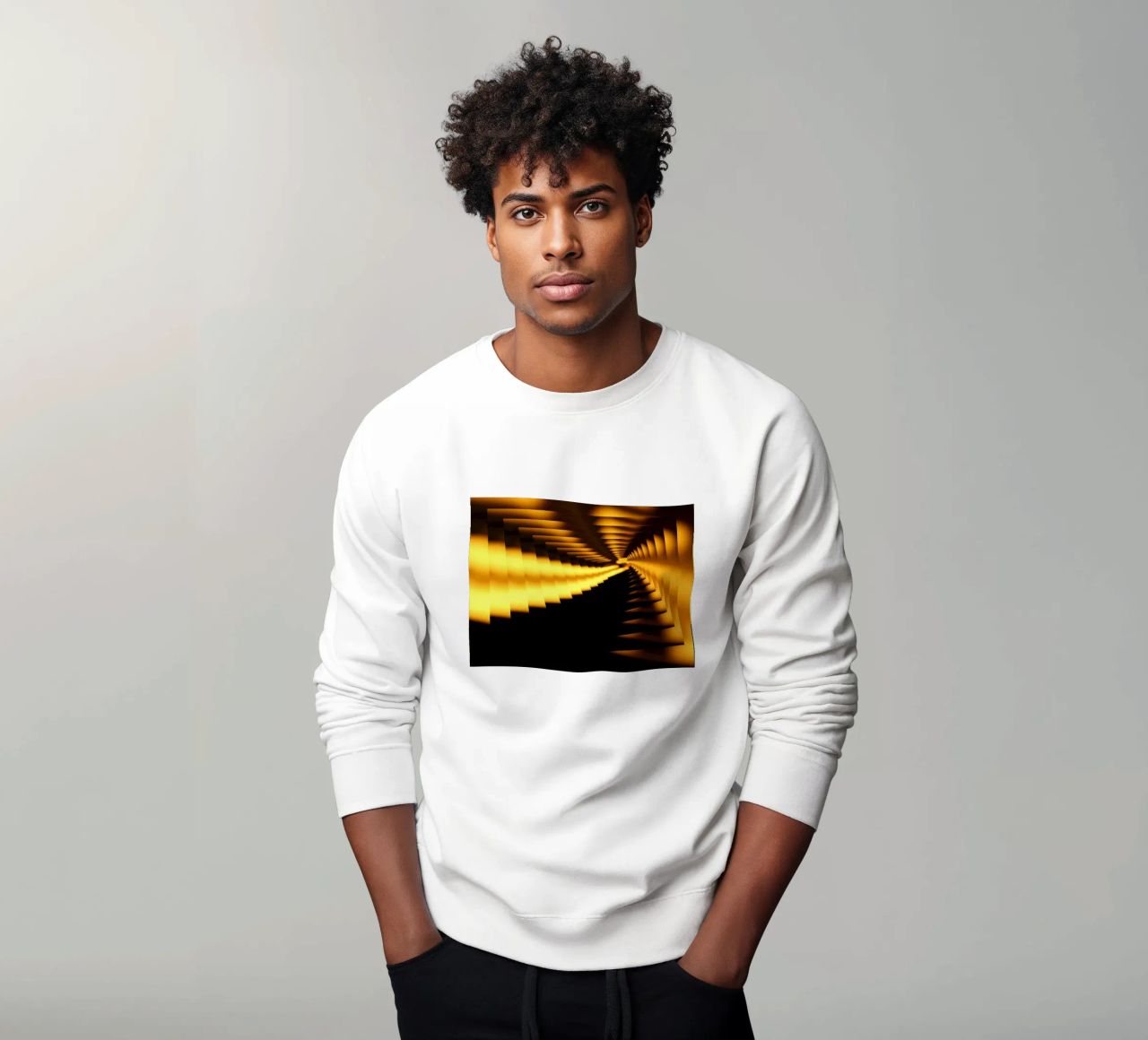 Abstract dynamic pattern in yellow and black sweatshirt by Something for you