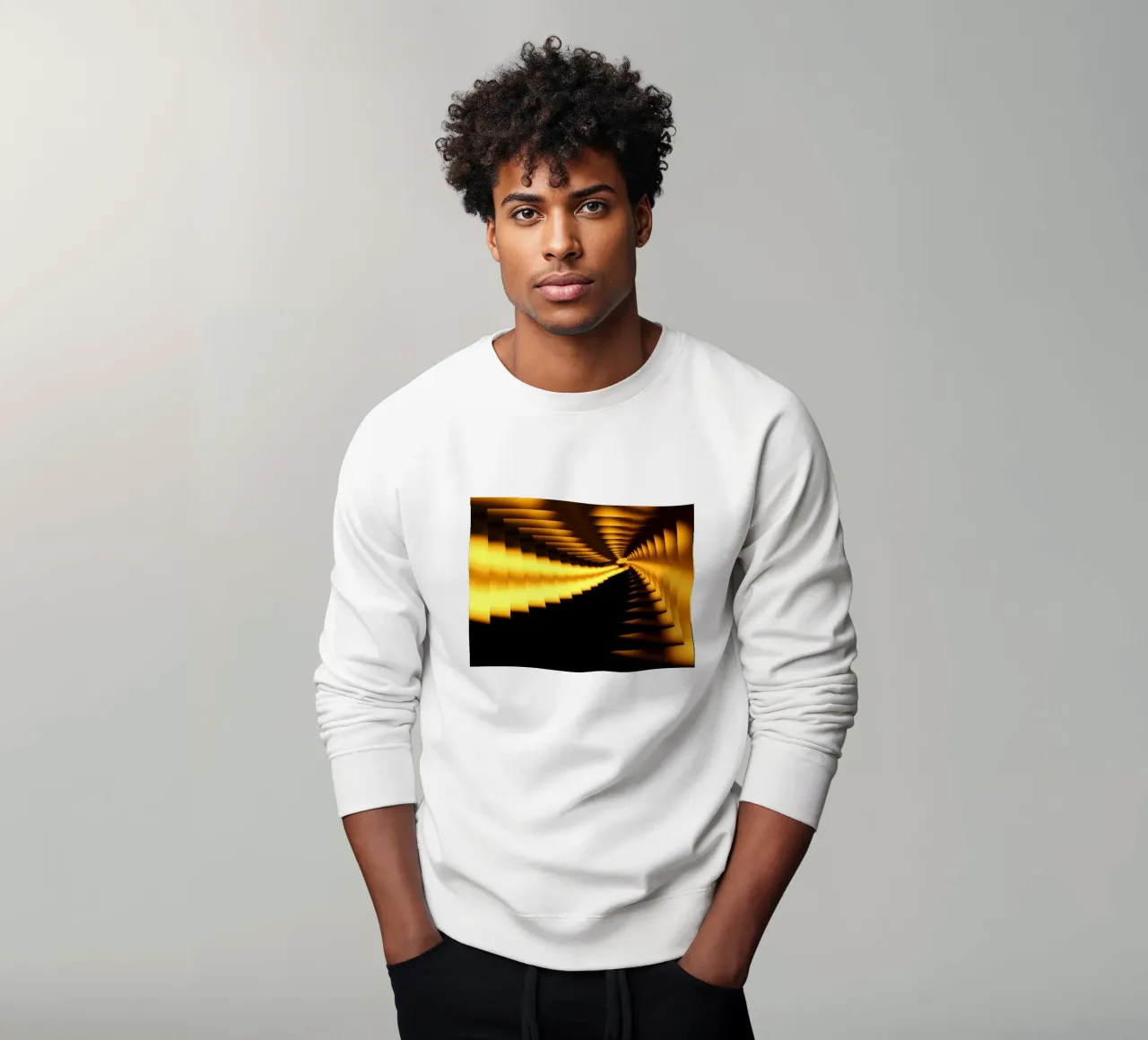 Abstract dynamic pattern in yellow and black sweatshirt by Something for you