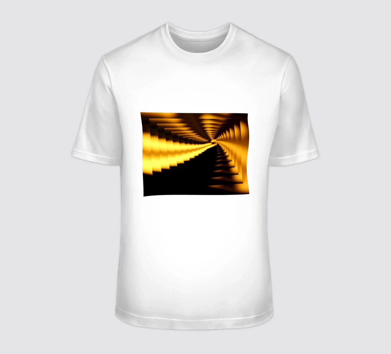Abstract dynamic pattern in yellow and black t-shirt by Something for you