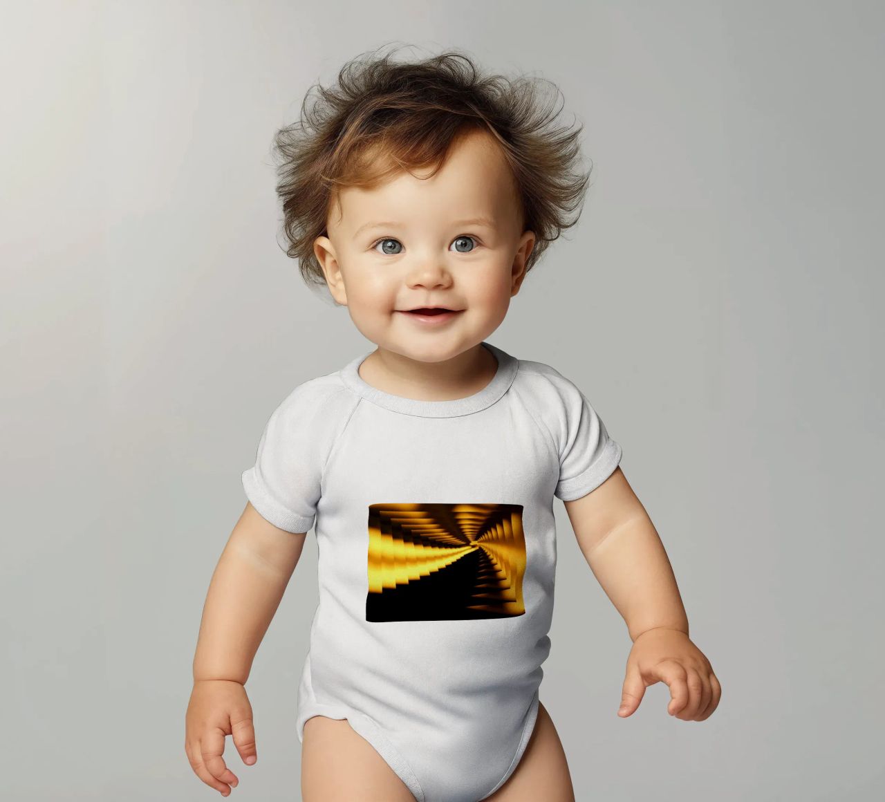 Abstract dynamic pattern in yellow and black short-sleeve baby romper by Something for you