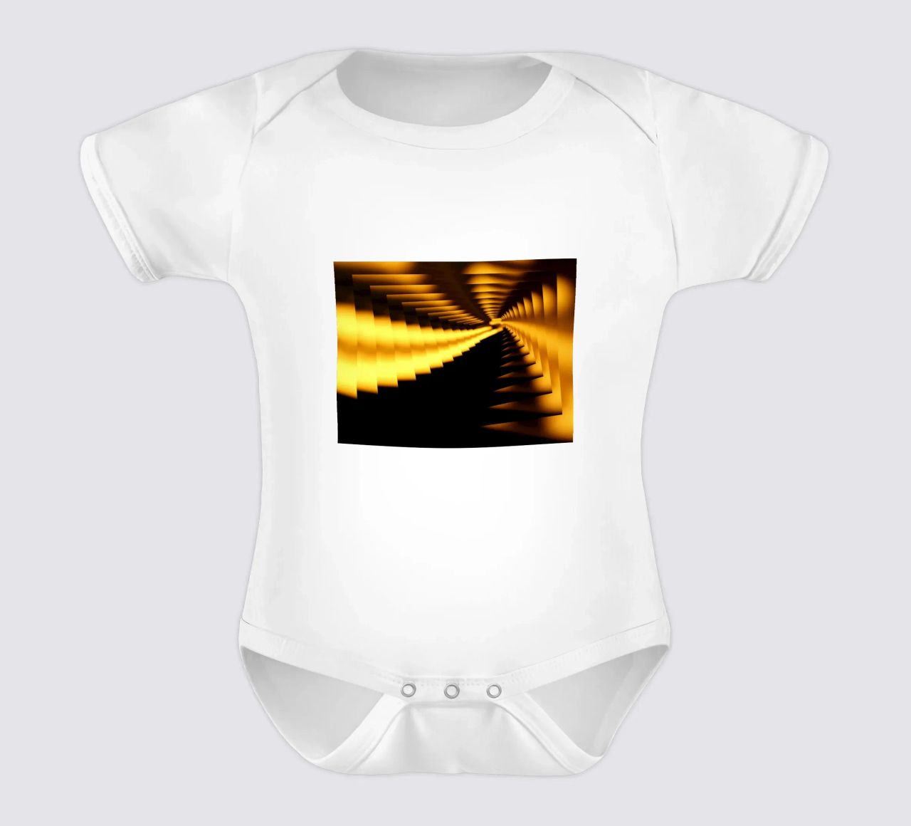 Abstract dynamic pattern in yellow and black short-sleeve baby romper by Something for you