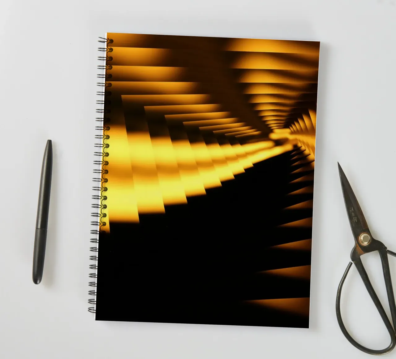 Abstract dynamic pattern in yellow and black spiral notebook by Something for you