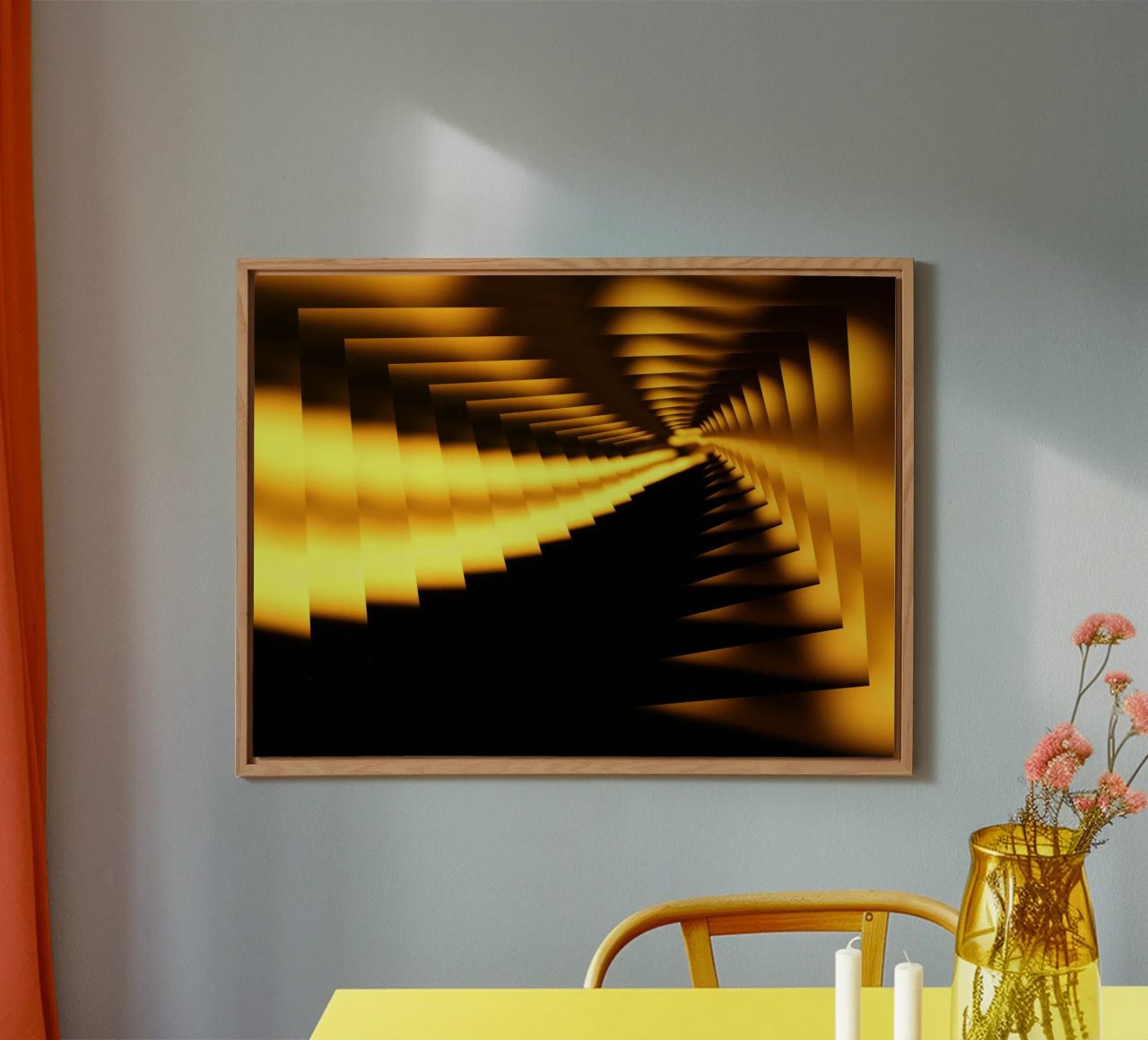 Abstract dynamic pattern in yellow and black alu-dibond by Something for you