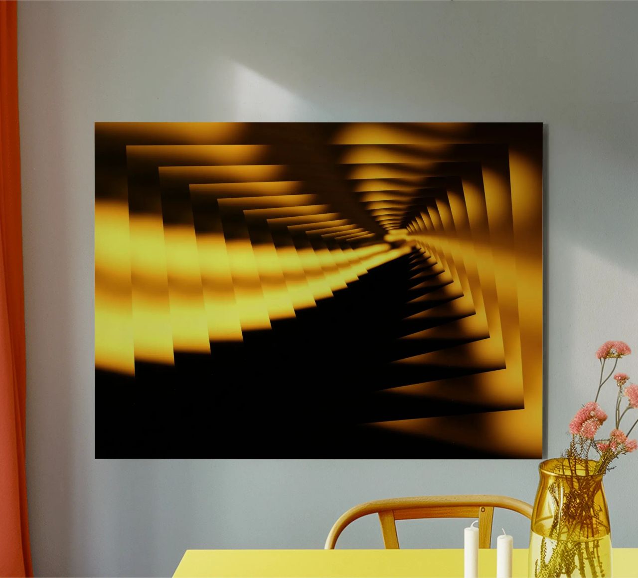 Abstract dynamic pattern in yellow and black alu-dibond by Something for you