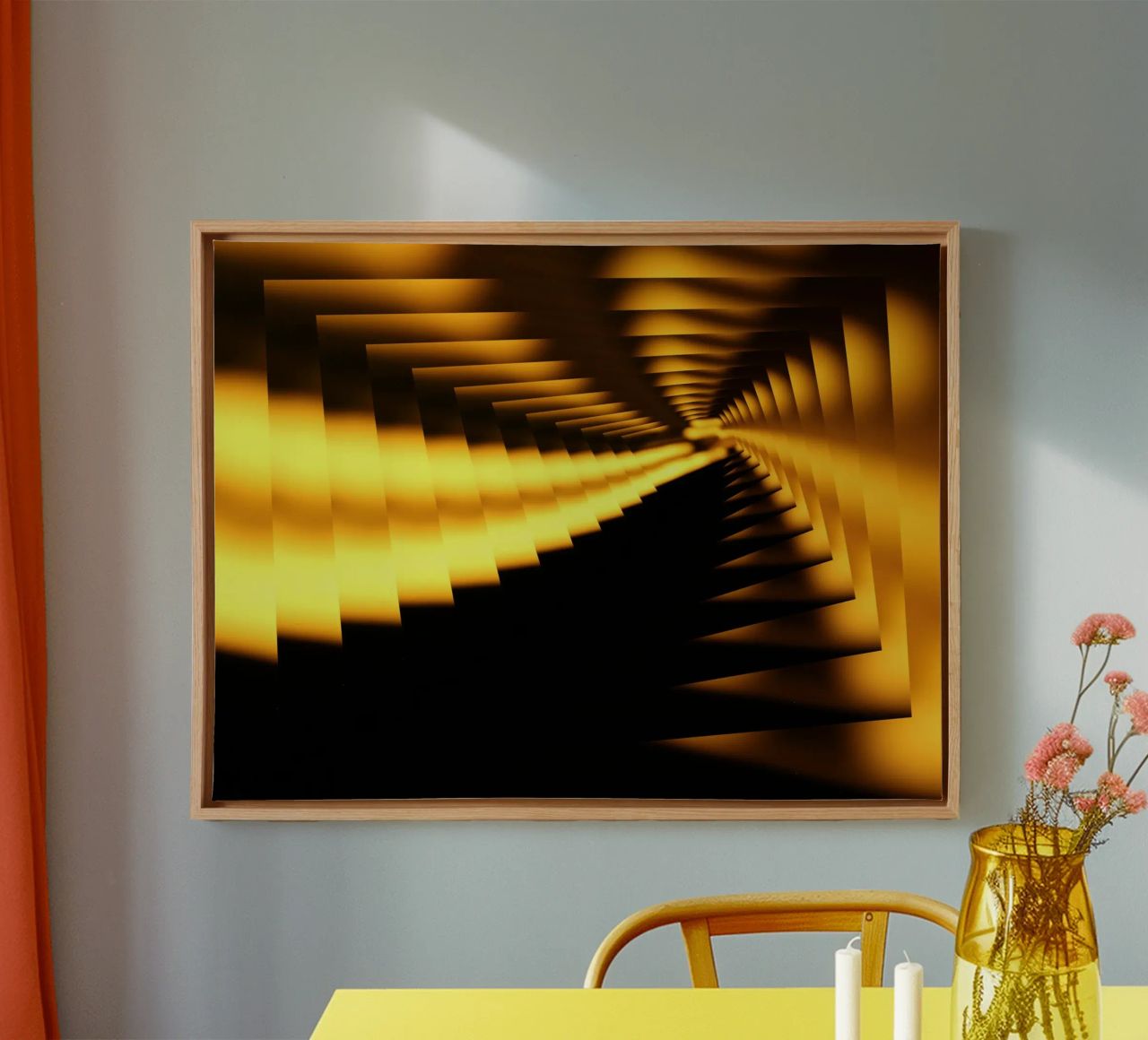 Abstract dynamic pattern in yellow and black canvas by Something for you