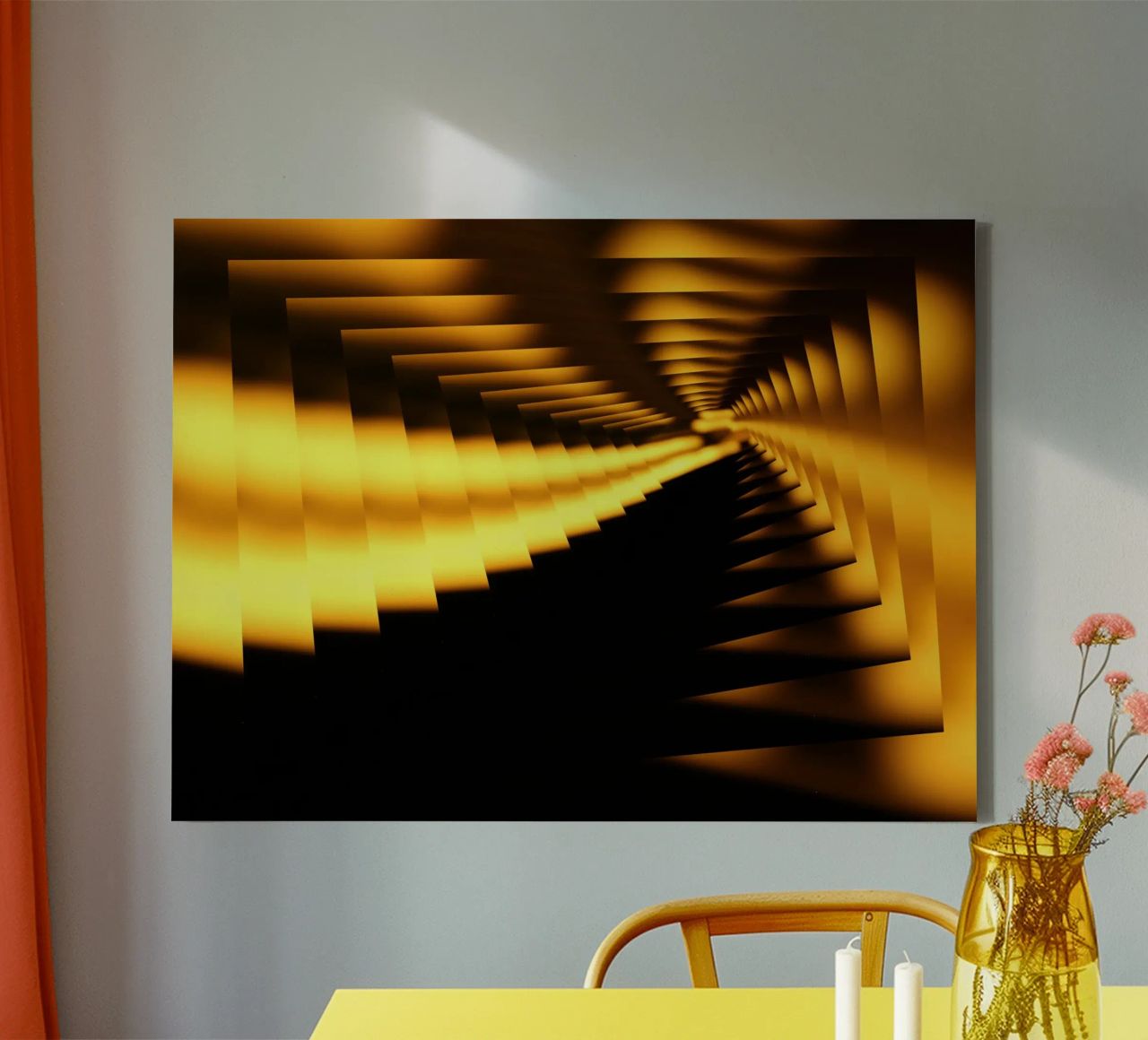 Abstract dynamic pattern in yellow and black canvas by Something for you