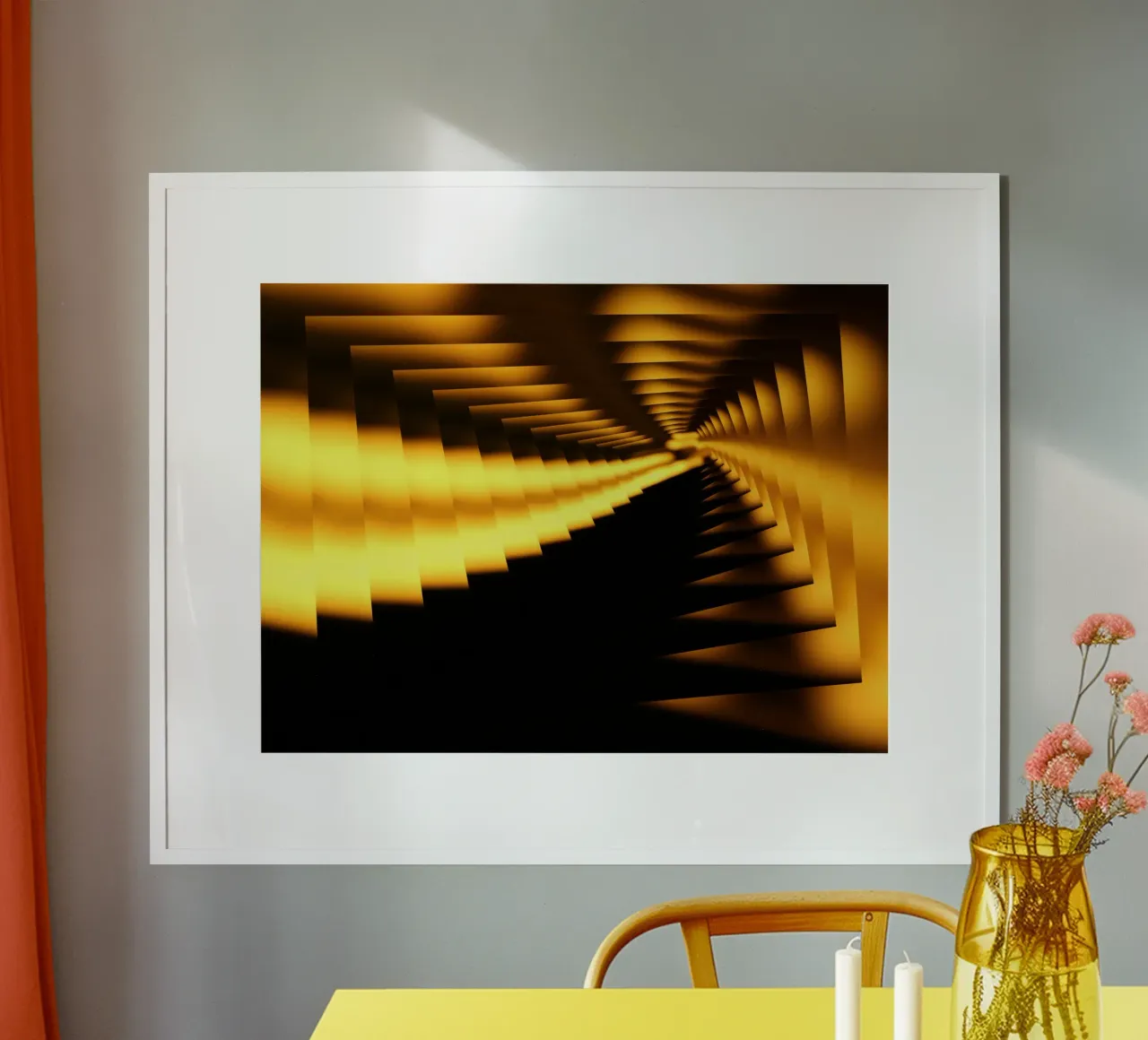 Abstraktes dynamisches Muster in gelb und schwarz Hahnemühle von Something for you