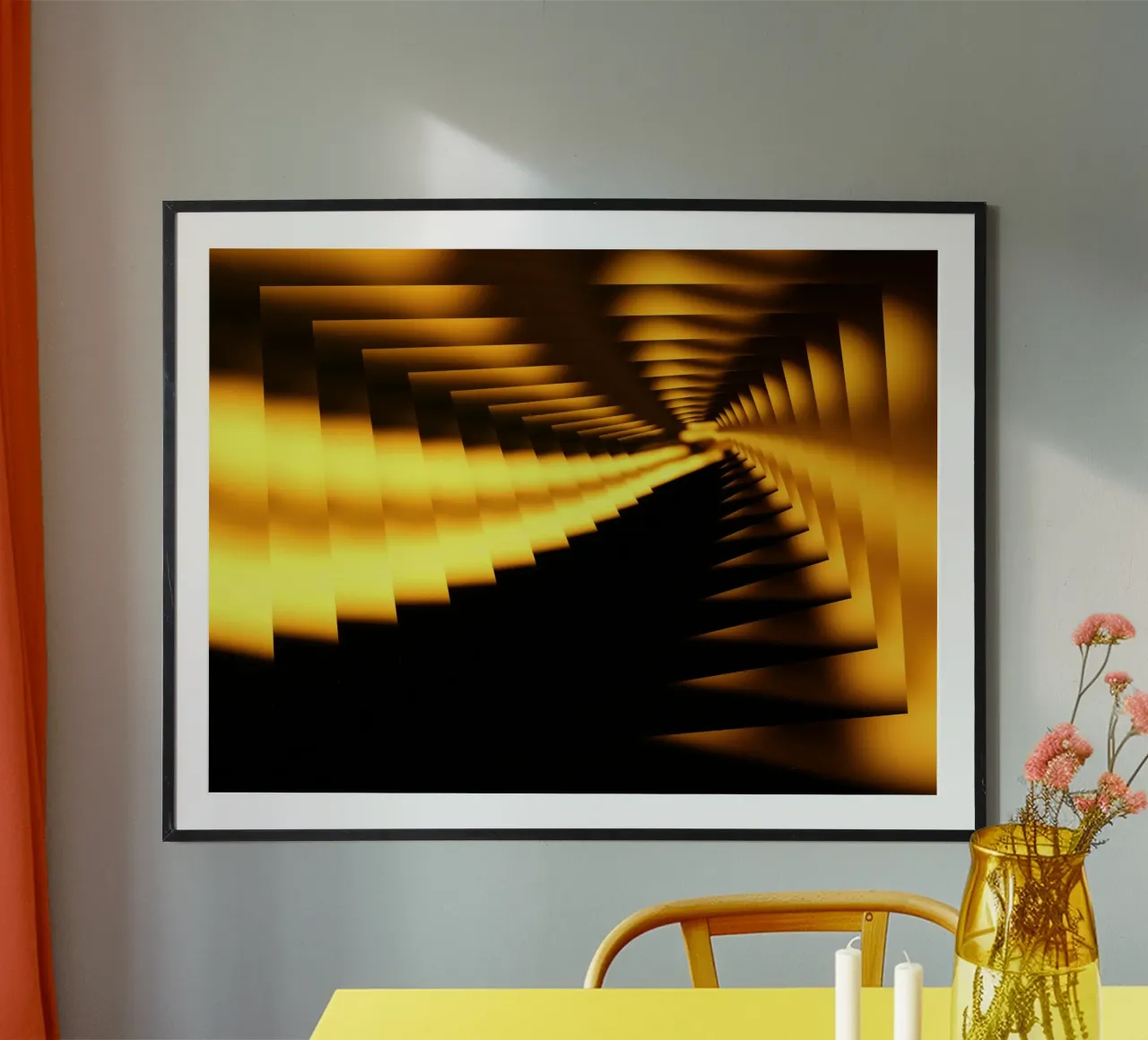 Abstraktes dynamisches Muster in gelb und schwarz Hahnemühle von Something for you