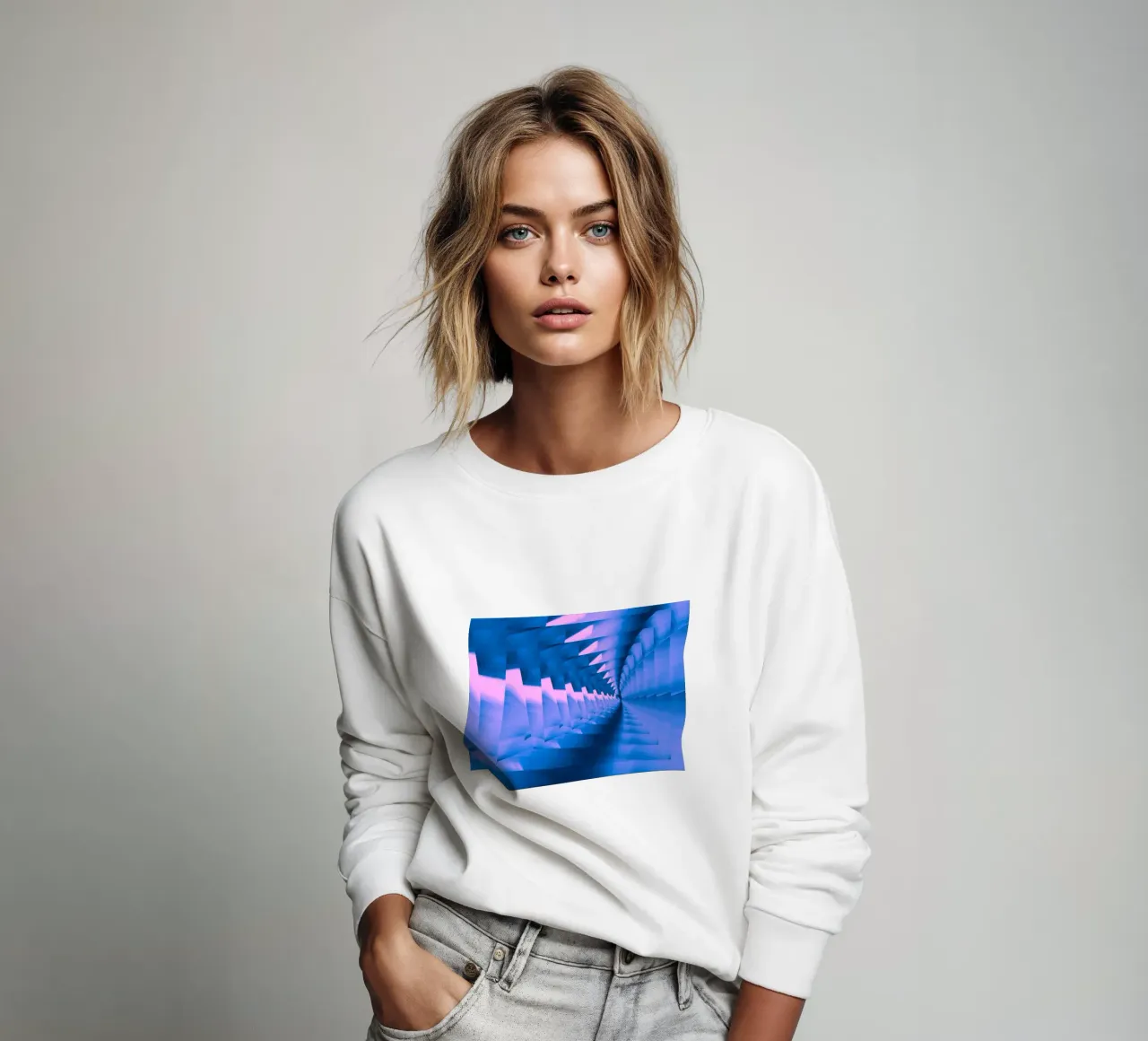 Abstract dynamic twisted pattern in blue and pink sweatshirt by Something for you