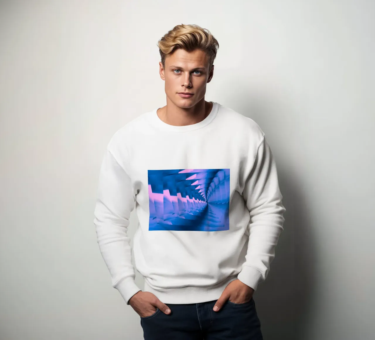 Abstract dynamic twisted pattern in blue and pink sweatshirt by Something for you