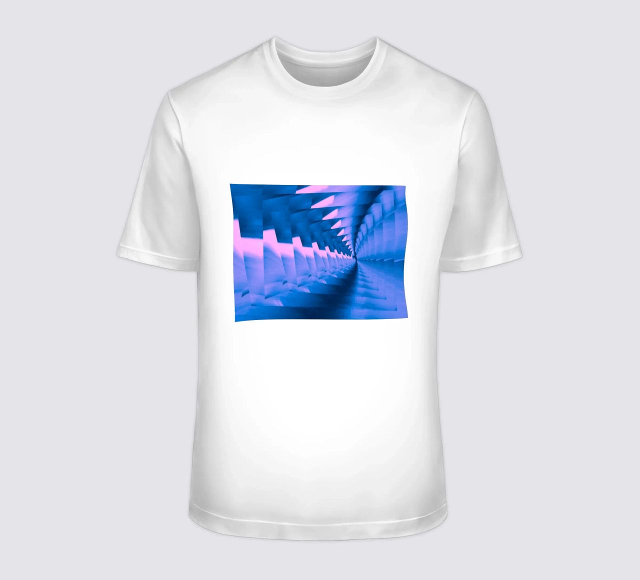 Abstract dynamic twisted pattern in blue and pink t-shirt by Something for you