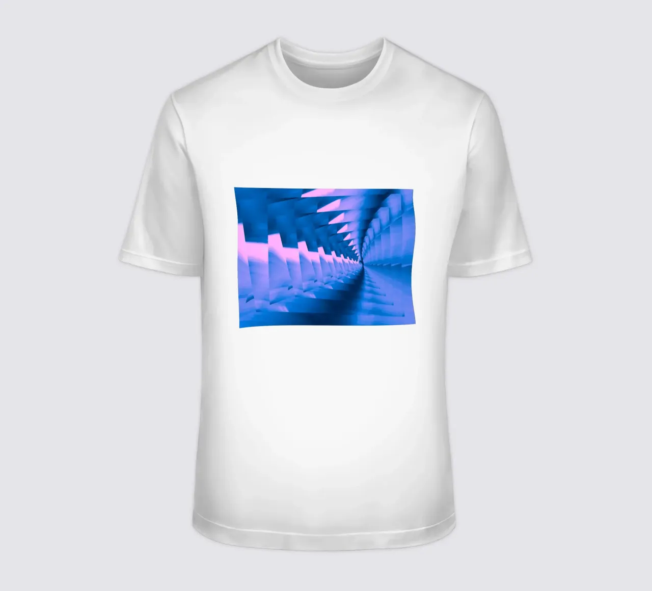 Abstract dynamic twisted pattern in blue and pink t-shirt by Something for you