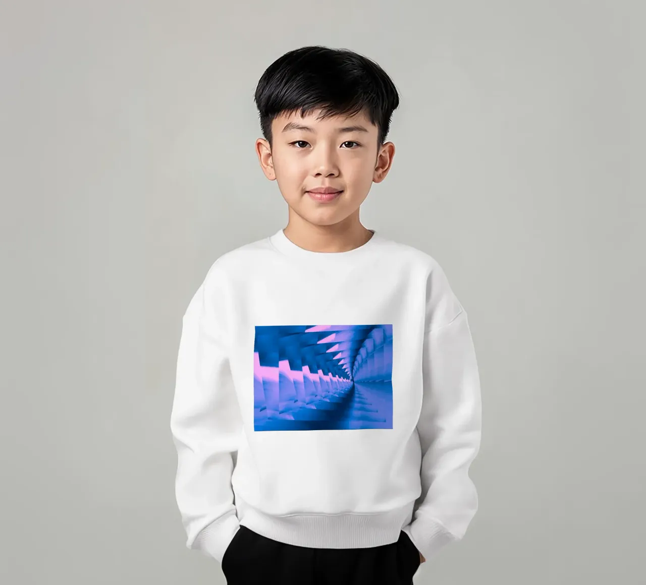 Abstract dynamic twisted pattern in blue and pink kids sweatshirt by Something for you