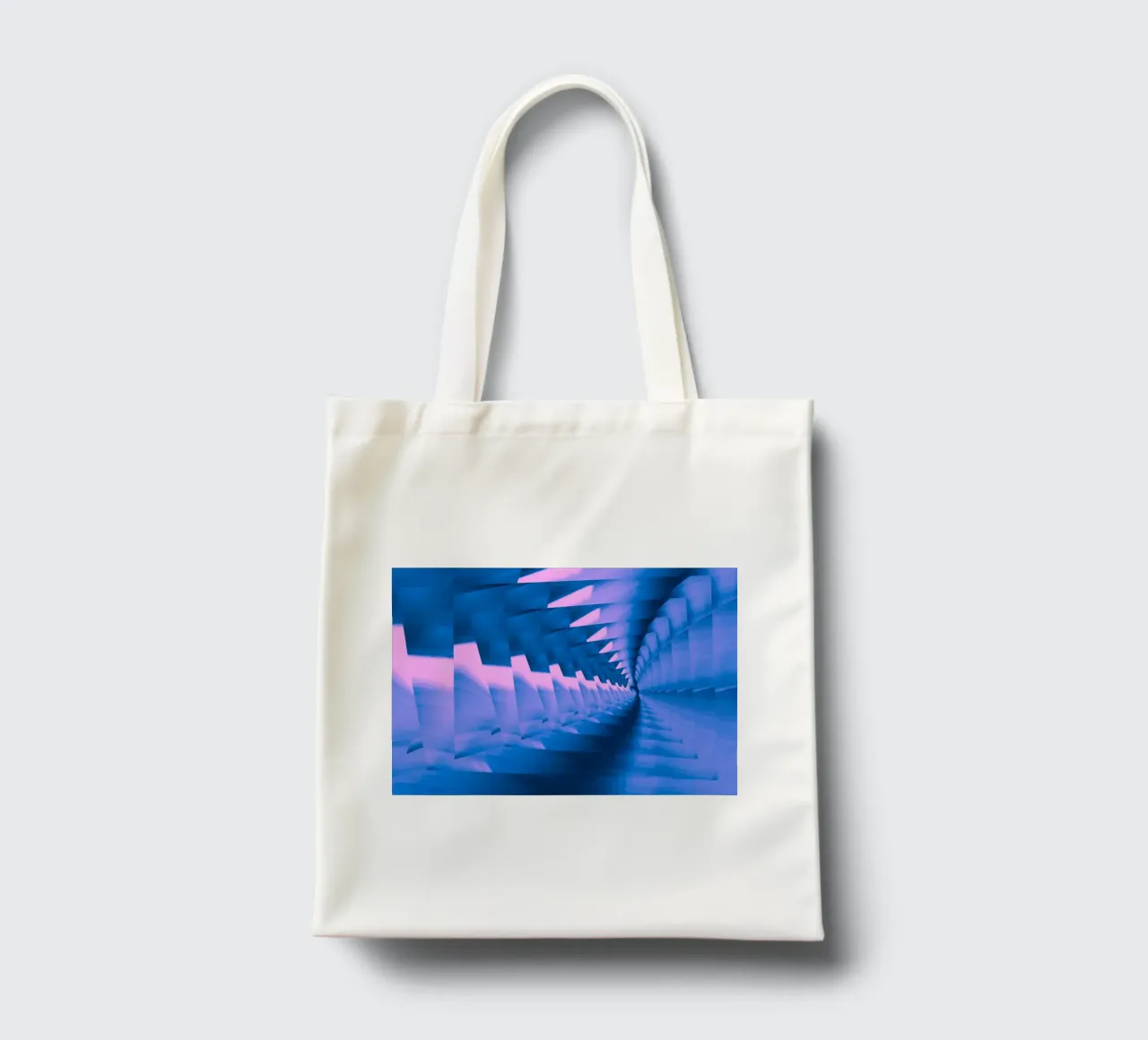 Abstract dynamic twisted pattern in blue and pink tote bag by Something for you
