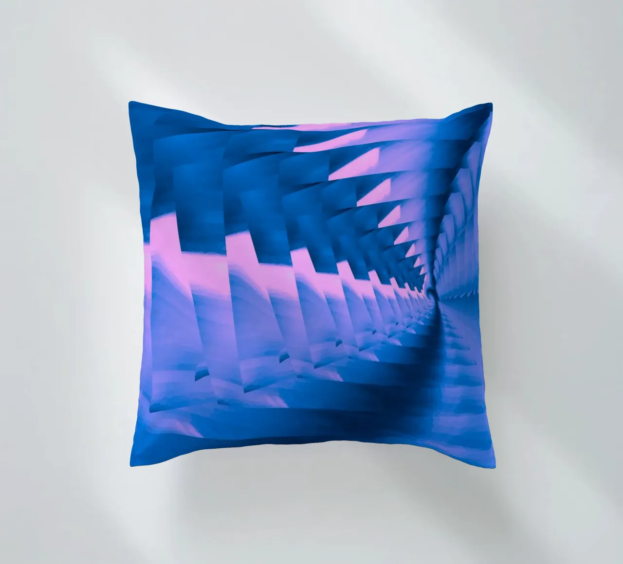 Abstract dynamic twisted pattern in blue and pink decorative cushion by Something for you