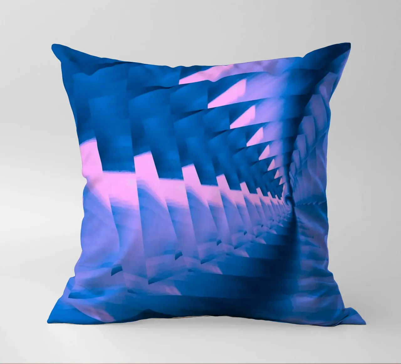 Abstract dynamic twisted pattern in blue and pink decorative cushion by Something for you