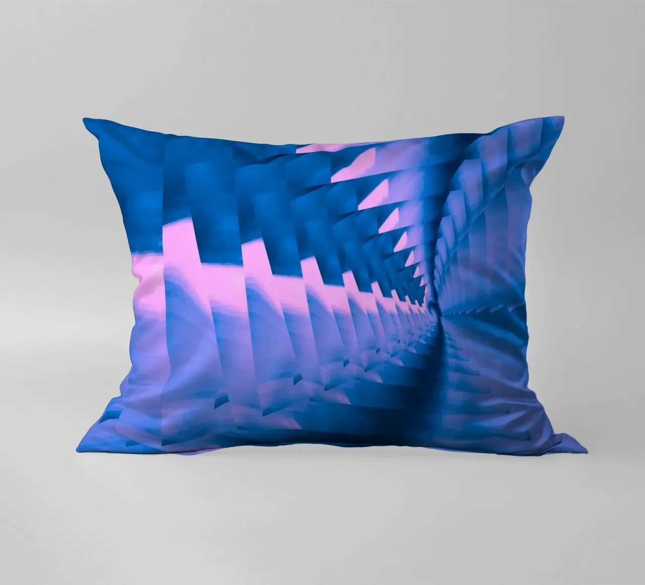 Abstract dynamic twisted pattern in blue and pink decorative cushion by Something for you