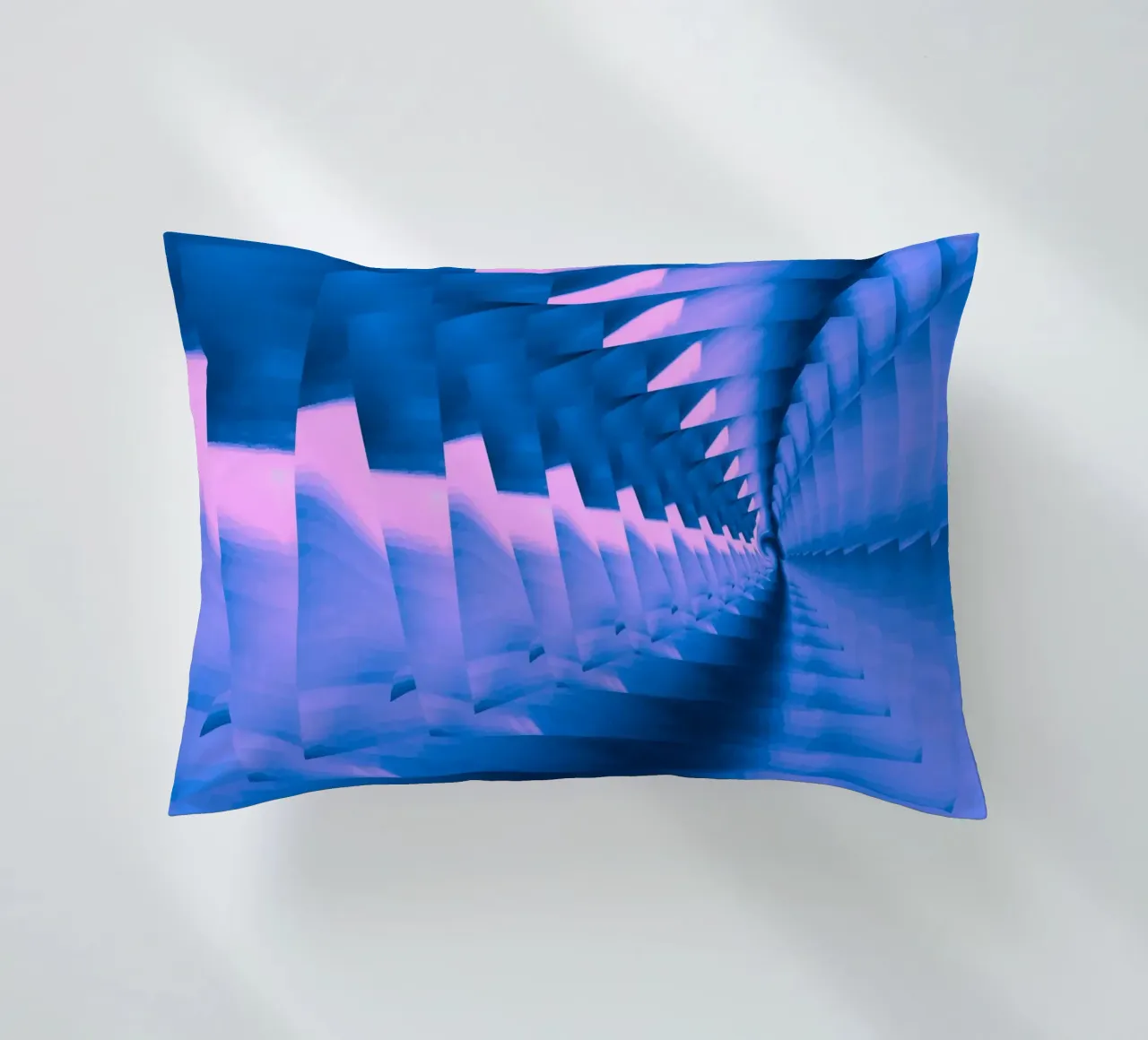 Abstract dynamic twisted pattern in blue and pink decorative cushion by Something for you