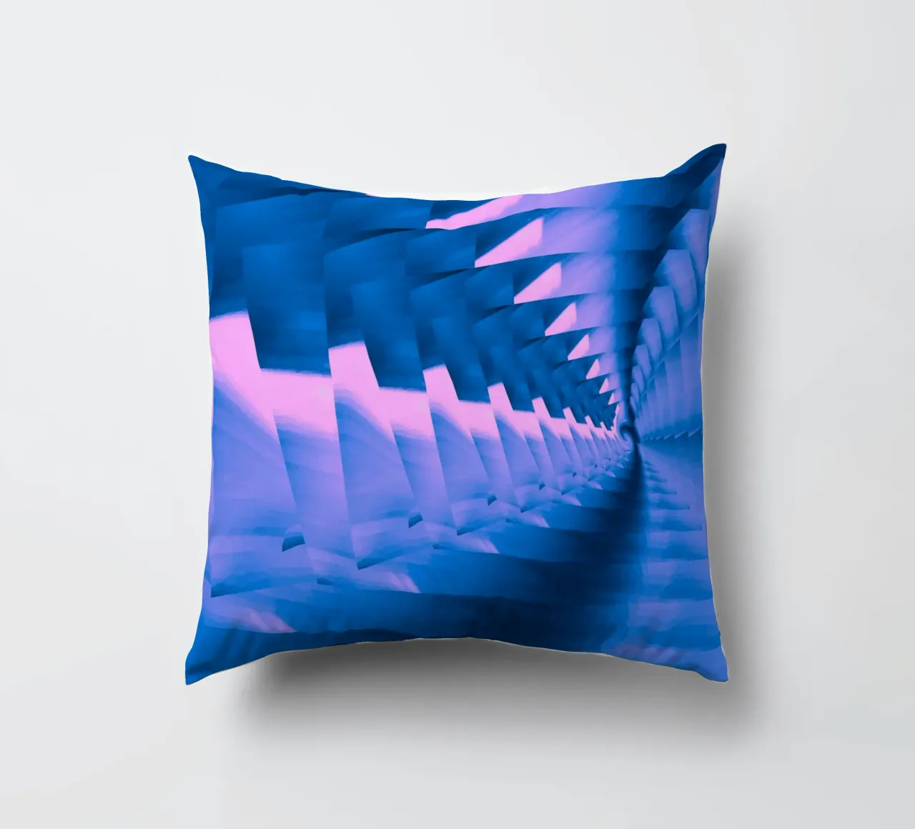 Abstract dynamic twisted pattern in blue and pink decorative cushion by Something for you
