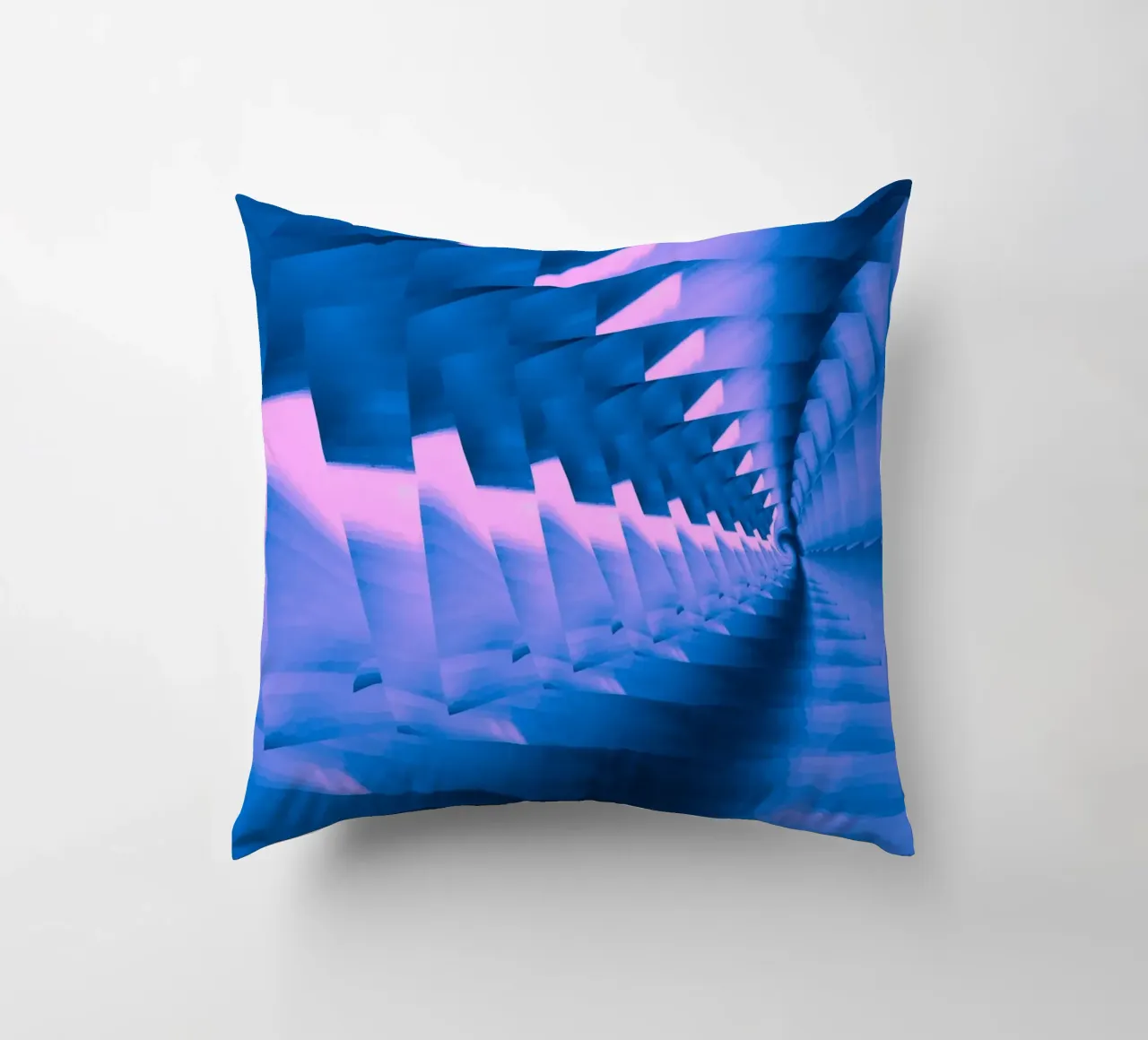 Abstract dynamic twisted pattern in blue and pink decorative cushion by Something for you