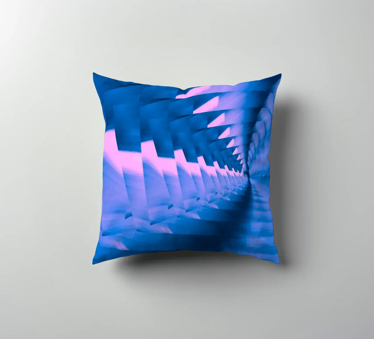 Abstract dynamic twisted pattern in blue and pink decorative cushion by Something for you