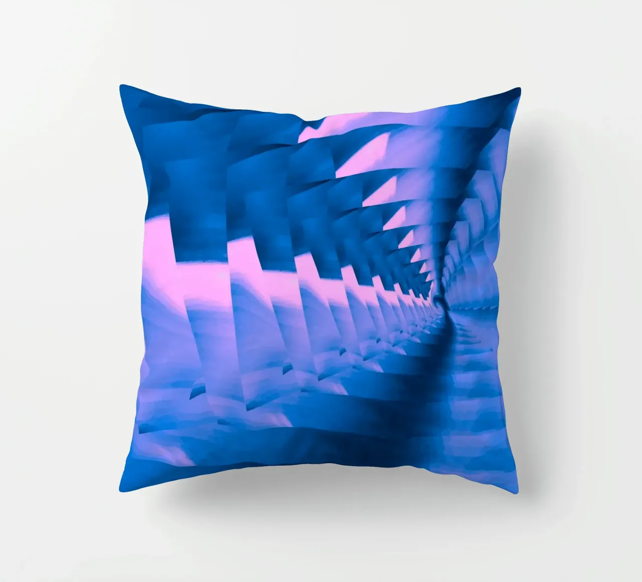 Abstract dynamic twisted pattern in blue and pink decorative cushion by Something for you