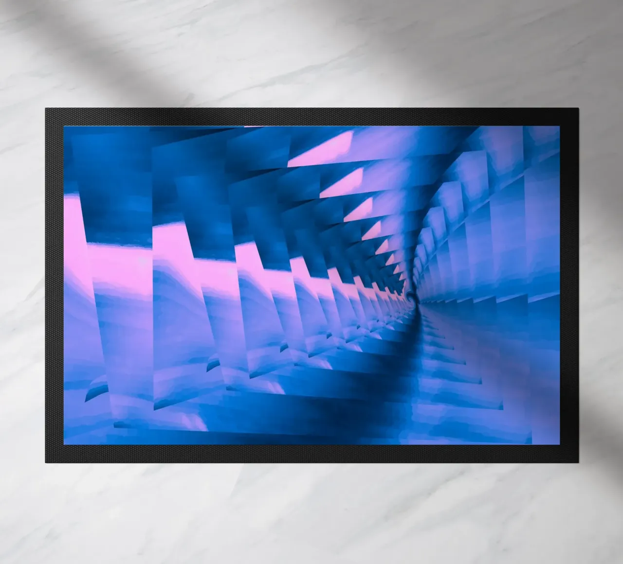 Abstract dynamic twisted pattern in blue and pink doormat by Something for you