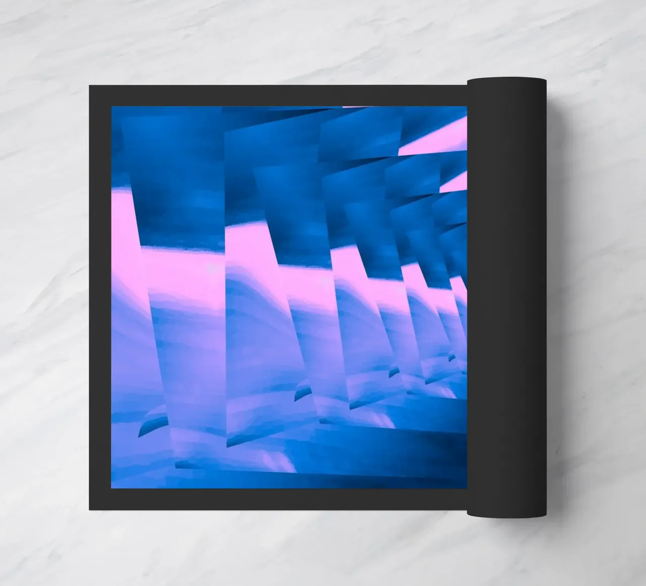 Abstract dynamic twisted pattern in blue and pink doormat by Something for you