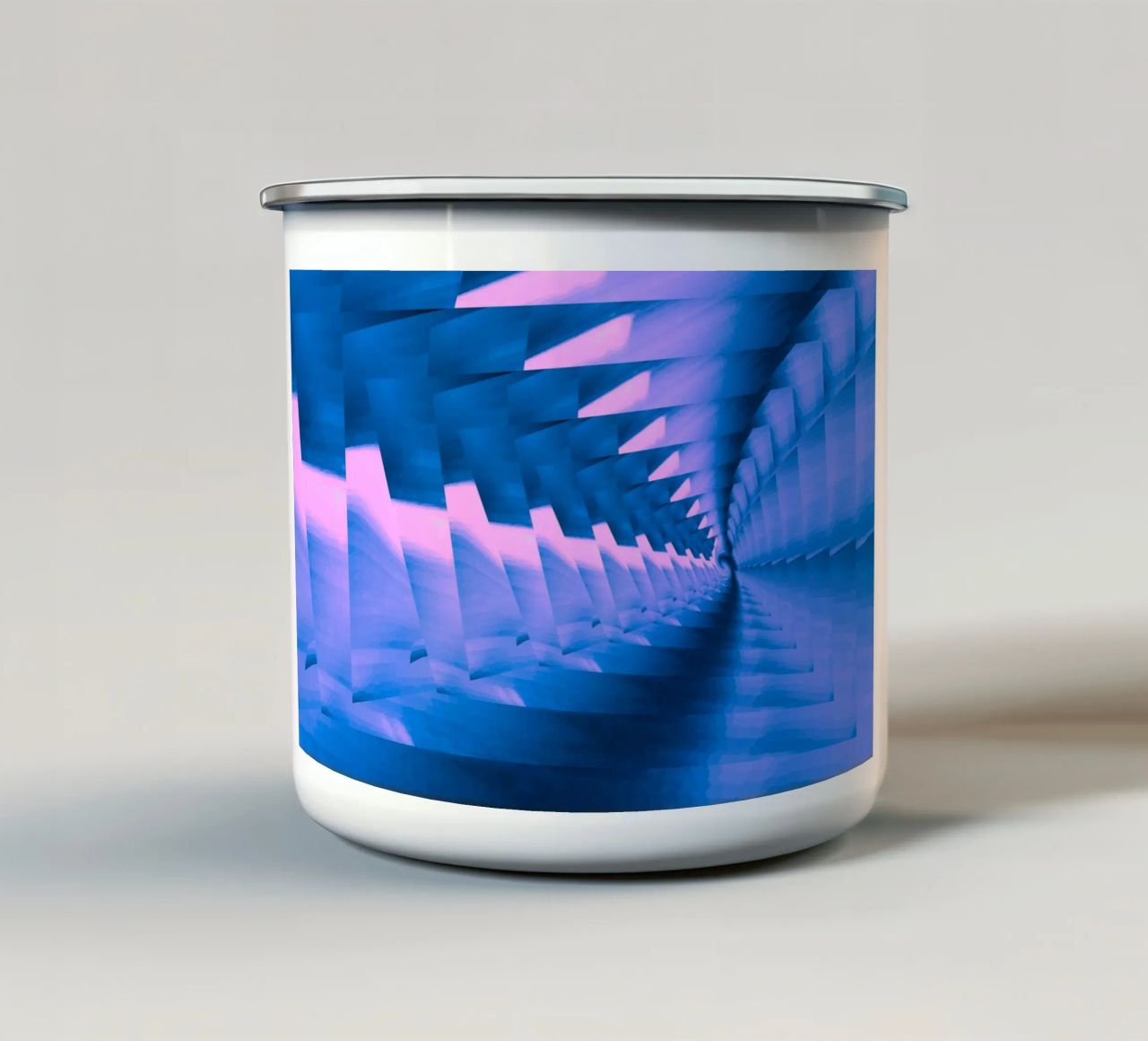 Abstract dynamic twisted pattern in blue and pink enamel mug by Something for you