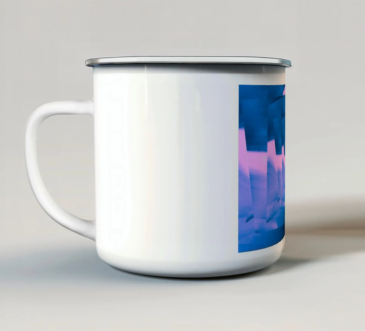 Abstract dynamic twisted pattern in blue and pink enamel mug by Something for you