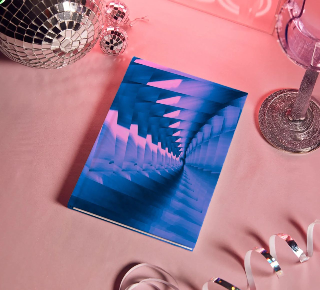 Abstract dynamic twisted pattern in blue and pink notebook by Something for you