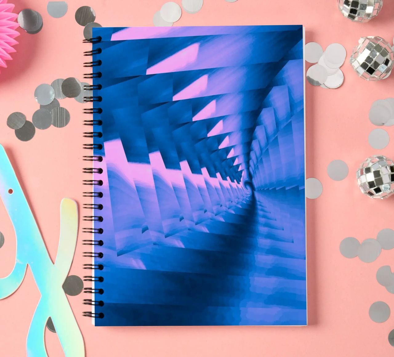Motivo astratto dinamico a torsione in blu e rosa diario ad anelli da Something for you