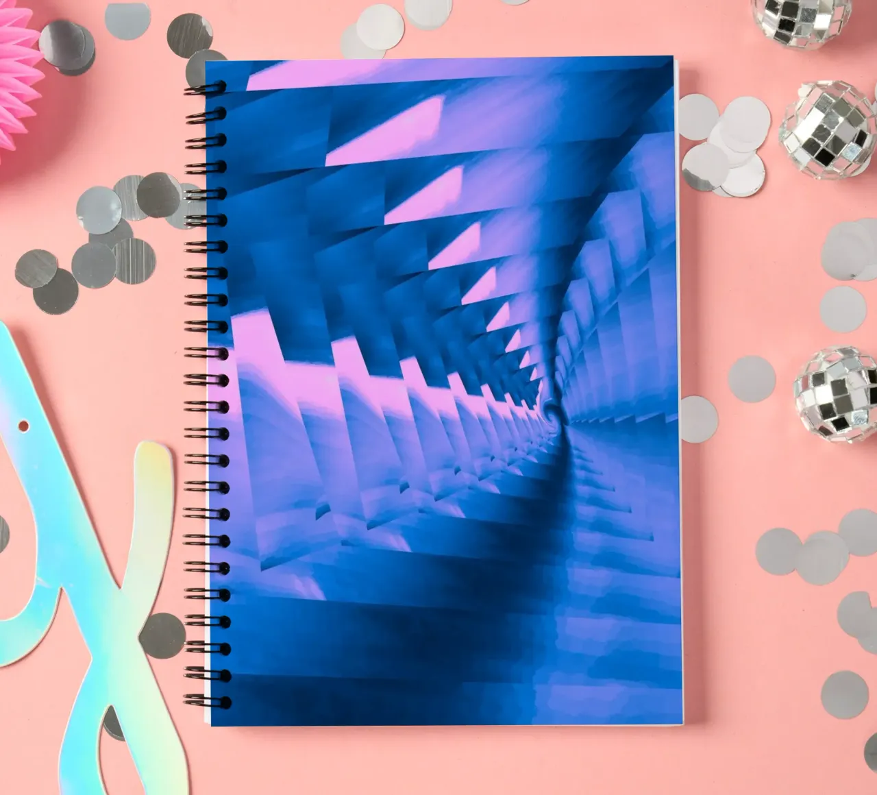 Abstract dynamic twisted pattern in blue and pink spiral notebook by Something for you