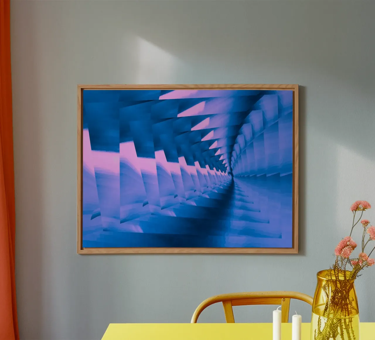 Abstract dynamic twisted pattern in blue and pink alu-dibond by Something for you