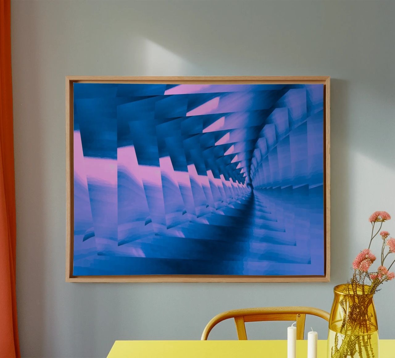 Abstract dynamic twisted pattern in blue and pink canvas by Something for you