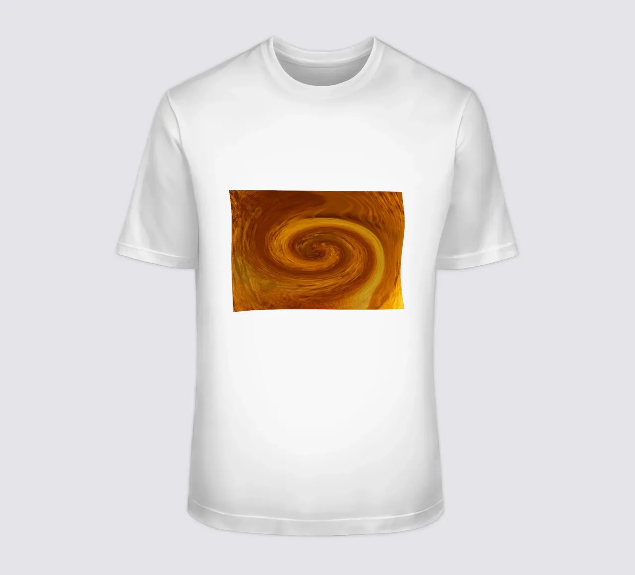 Abstract dynamic twisted pattern in orange and brown t-shirt by Something for you