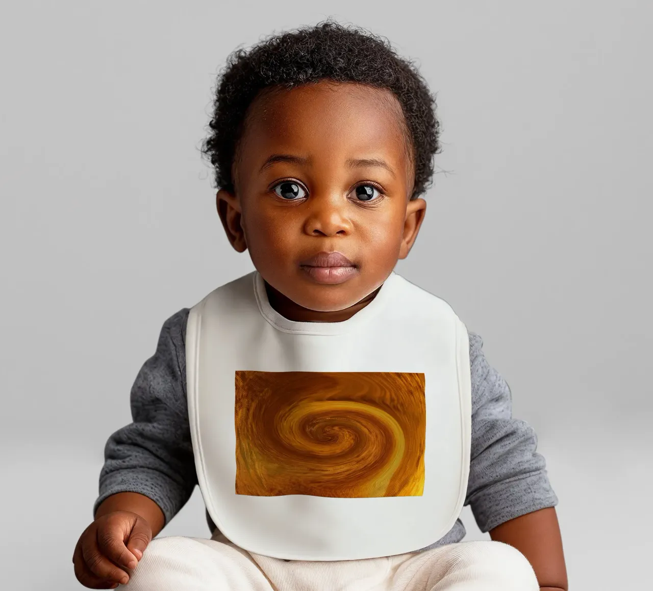 Abstract dynamic twisted pattern in orange and brown baby bib by Something for you