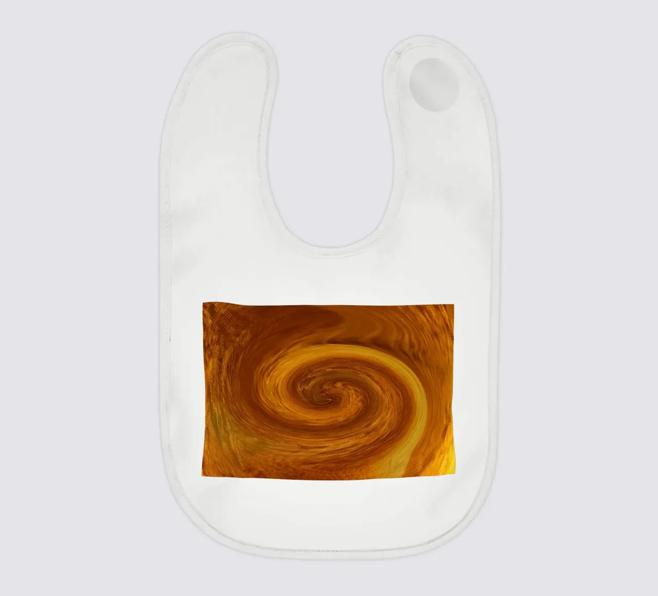 Abstract dynamic twisted pattern in orange and brown baby bib by Something for you